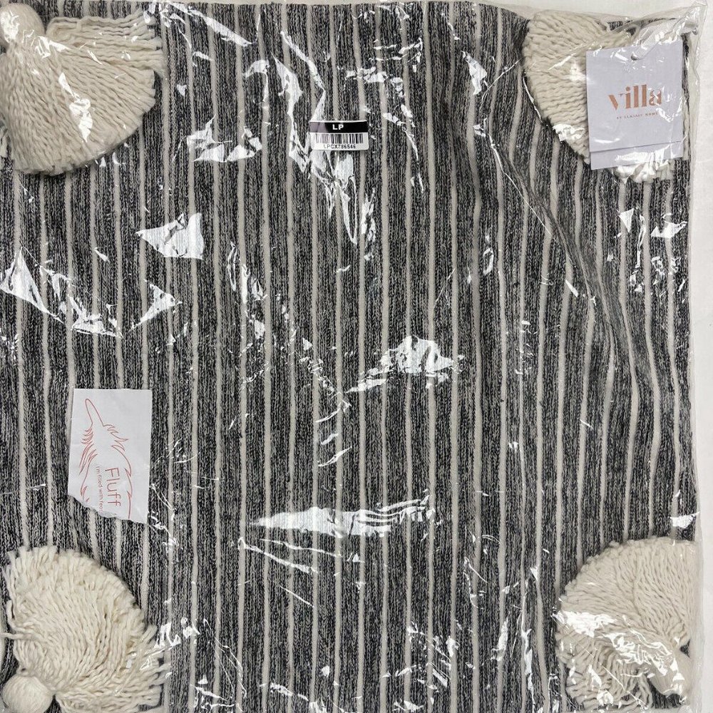 Pottery Barn Elodie Striped Pillow Cover With Tassels 18 x 18" Black/Ivory